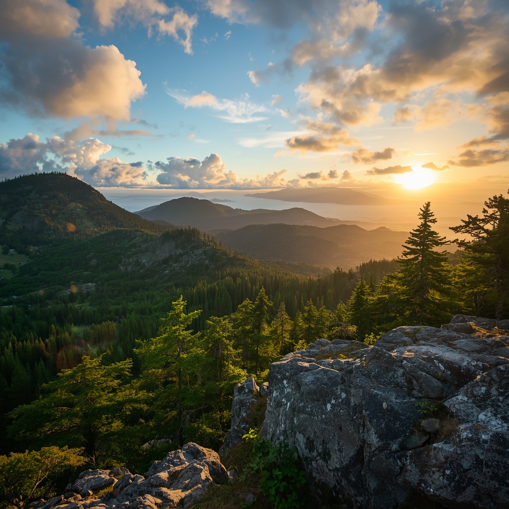 nano banana mountain hiking adventure sunrise view from peak nature landscape